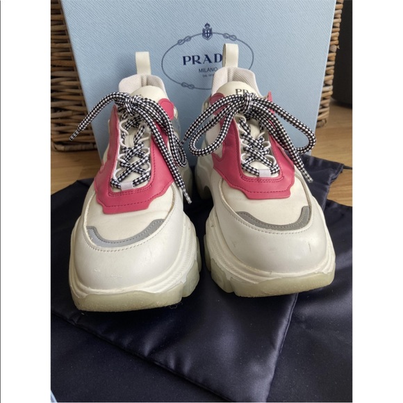 Prada Centaurus Leather Platform Trainers white and pink - Picture 5 of 16